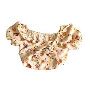 Sadie & Sage Pink Gingham Floral Crop Tie Front Blouse Womens Size Small